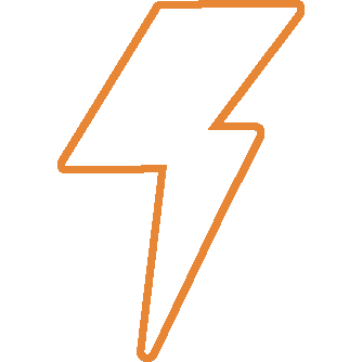 A white lighning bolt with an orange outline.
